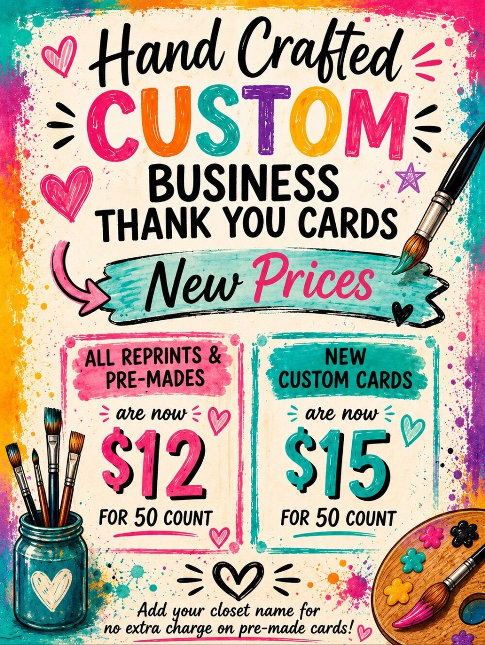 Request A Hand Crafted Custom Thank You Business Cards 50 Pack